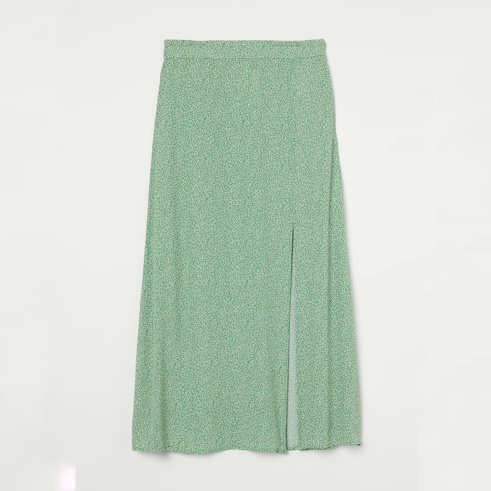 H&M green floral midi skirt